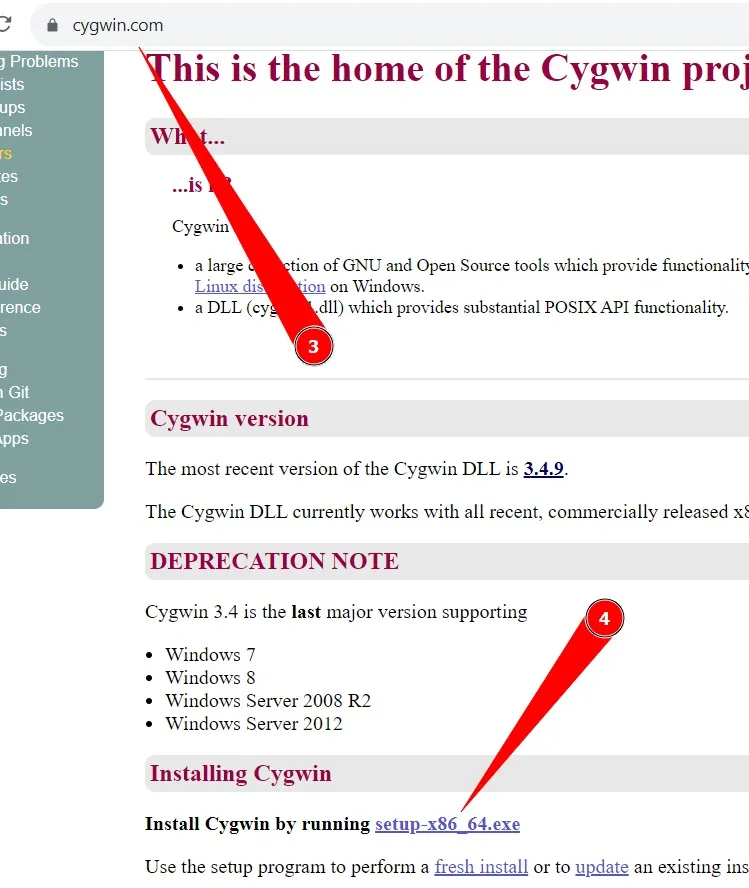 cygwin.com sitesi ekran görüntüsü