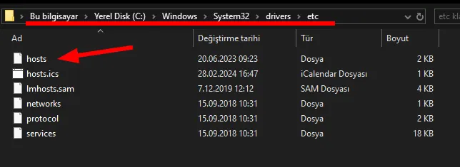 Host dosyası dizini